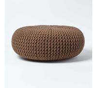 HOMESCAPES Large Round Cotton Knitted Pouffe Footstool - Chocolate Brown