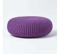 Homescapes Large Round Cotton Knitted Pouffe Footstool in Purple Homescapes Purple