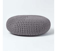 HOMESCAPES Large Round Cotton Knitted Pouffe Footstool - Grey
