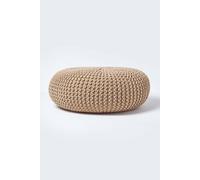 Homescapes Large Round Cotton Knitted Pouffe Footstool In Beige Beige