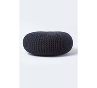 Homescapes Black Large Round Cotton Knitted Pouffe Footstool
