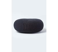 Homescapes Large Round Cotton Knitted Pouffe Footstool in Black Homescapes Black