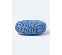 Homescapes Large Round Cotton Knitted Pouffe Footstool in Blue Homescapes Blue