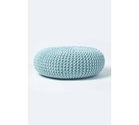 Homescapes Large Round Cotton Knitted Pouffe Footstool In Bright Blue Bright Blue