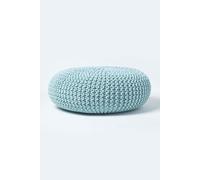 HOMESCAPES Large Round Cotton Knitted Pouffe Footstool - Pastel Blue