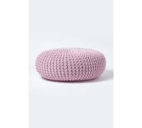 Homescapes Pastel Pink Large Round Cotton Knitted Pouffe Footstool