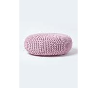 Homescapes Large Round Cotton Knitted Pouffe Footstool in Bright Pink Homescapes Bright Pink
