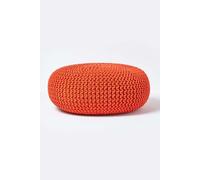 Large Round Cotton Knitted Pouffe Footstool Homescapes Burnt Orange One Size