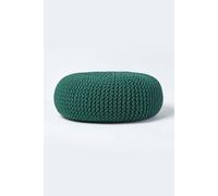 Homescapes Large Round Cotton Knitted Pouffe Footstool In Dark Green Dark Green One Size
