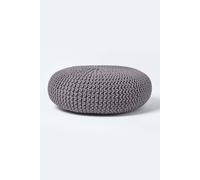 Homescapes Dark Grey Large Round Cotton Knitted Pouffe Footstool