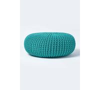 (Teal Green) Knitted Cotton Large Round Pouffe Footstool 70 x 23 cm