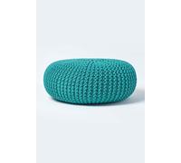 Homescapes Teal Green Large Round Cotton Knitted Pouffe Footstool