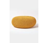 (Mustard) Knitted Cotton Large Round Pouffe Footstool 70 x 23 cm