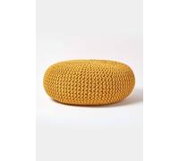 Homescapes Large Round Cotton Knitted Pouffe Footstool in Mustard Homescapes Mustard