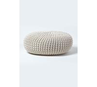 Large Round Cotton Knitted Pouffe Footstool Homescapes Natural One Size