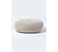 (Natural) Knitted Cotton Large Round Pouffe Footstool 70 x 23 cm
