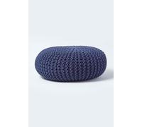 Homescapes Large Round Cotton Knitted Pouffe Footstool in Navy Homescapes Navy