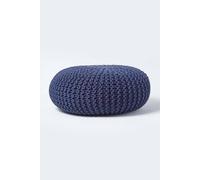Homescapes Large Round Cotton Knitted Pouffe Footstool In Navy Navy