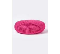 (Hot Pink) Knitted Cotton Large Round Pouffe Footstool 70 x 23 cm