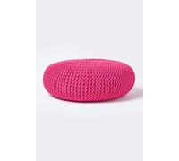 Homescapes Large Round Cotton Knitted Pouffe Footstool In Pink Pink One Size