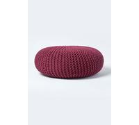 Large Round Cotton Knitted Pouffe Footstool Homescapes Plum One Size