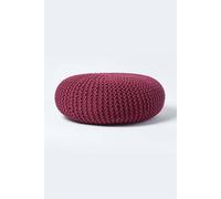 Homescapes Large Round Cotton Knitted Pouffe Footstool In Plum Plum One Size