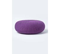 Homescapes Deep Purple Large Round Cotton Knitted Pouffe Footstool
