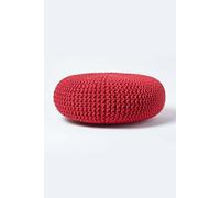 Large Round Cotton Knitted Pouffe Footstool Homescapes Red One Size