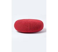 Homescapes Red Large Round Cotton Knitted Pouffe Footstool