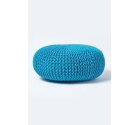 Homescapes Large Round Cotton Knitted Pouffe Footstool In Teal Teal