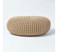 Homescapes Linen Large Round Cotton Knitted Pouffe Footstool