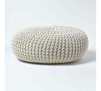 HOMESCAPES Large Round Cotton Knitted Pouffe Footstool - Natural