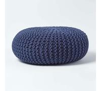 HOMESCAPES Large Round Cotton Knitted Pouffe Footstool - Navy Blue