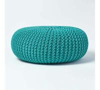 HOMESCAPES Large Round Cotton Knitted Pouffe Footstool - Teal Green
