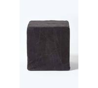 Homescapes Black Leather And Suede Patchwork Cube Pouffe 36 X 36 X 38 Cm