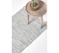 (66 x 200 cm, Silver & Natural) Leather Glitter Rug