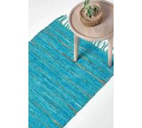 Homescapes Leather Glitter Rug Gold & Turquoise, 66 X 200Cm Runner