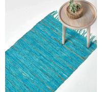 HOMESCAPES Leather Glitter Rug - Gold & Turquoise - 66 x 200 cm