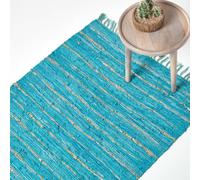 Homescapes Leather Glitter Rug Gold & Turquoise,90 X 150 Cm