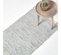 Homescapes Leather Glitter Rug Silver And Natural, 66 X 200Cm Runner