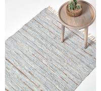 (90 x 150 cm, Silver & Natural) Leather Glitter Rug