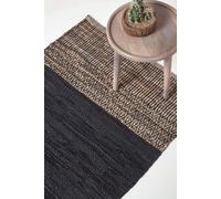 HOMESCAPES Recycled Leather Handwoven Herringbone Rug - Black - 90 x 150 cm