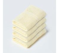 HOMESCAPES Lemon Yellow Turkish Cotton Set of 4 Face Cloths Flannel Super Soft Thick & Absorbent 500 GSM Towel Heavy Weight for everyday Luxury