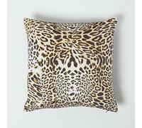 HOMESCAPES Leopard Print Velvet Cushion with Black Reverse Animal Print 46 x 46 cm Filled Decorative Throw Pillow Cushion Insert Included