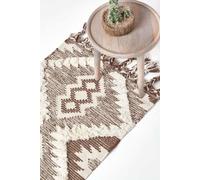 Homescapes Lhasa Handwoven Brown And Cream Textured Diamond Pattern Kilim Wool Rug, 66 X 200 Cm