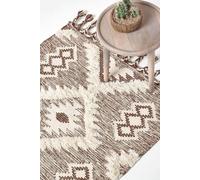 (120 x 170 cm) Lhasa Handwoven Brown and Cream Textured Diamond Pattern Kilim Wool Rug