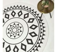 HOMESCAPES Lia White & Black Mandala Handoven Cotton Rug - 120 cm Round