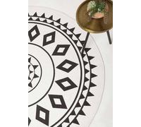 Homescapes Lia White & Black Mandala Handoven Cotton Rug White 150cm diameter