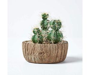 HOMESCAPES Lifelike Aritifical Cactus Arrangement In Decorative Wood-Effect Pot Faux Succulent Decoration For Home Or Office, Measures 15cm Tall