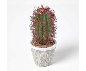 HOMESCAPES Lifelike 'Spiny Pinchusion Cactus’ Small Artificial Pink Cactus In Decorative Stone Pot Faux Succulent Decoration For Home Or Office, Measures 25cm Tall